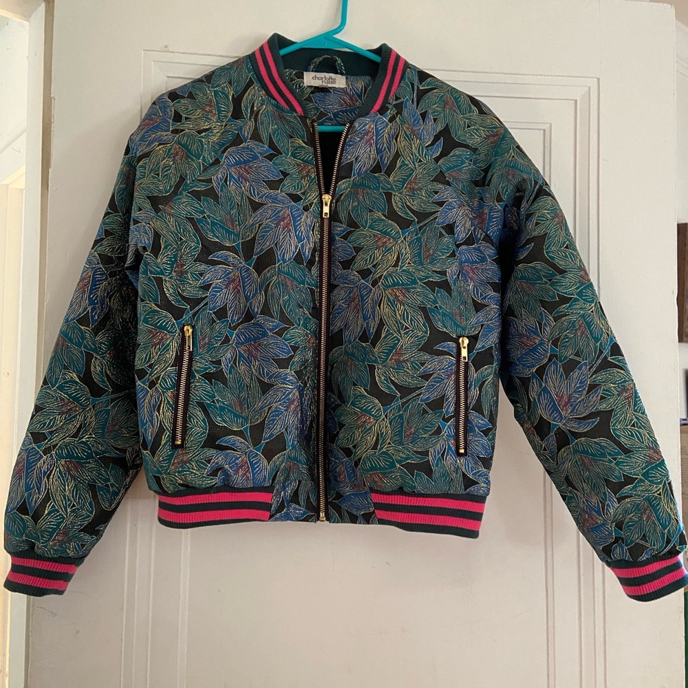 Charlotte Russe Leaf Print Bomber Jacket